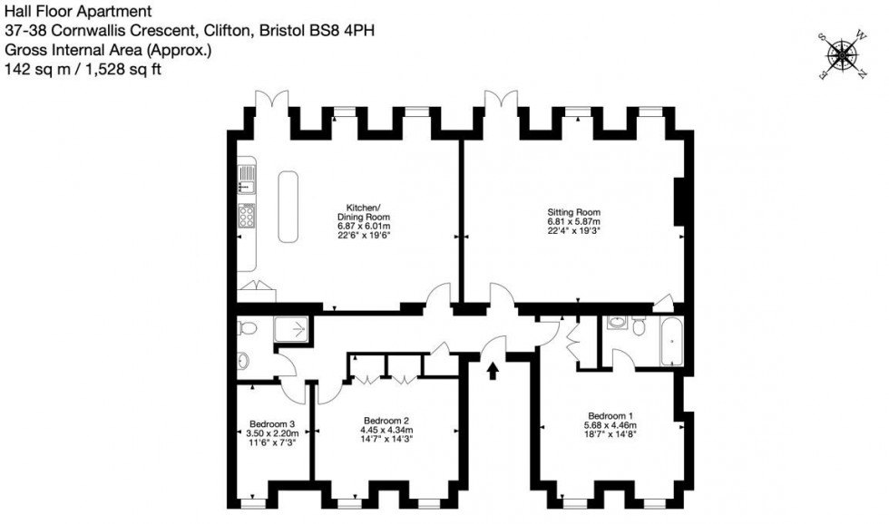 Floorplan for Cornwallis Crescent, Clifton, Bristol, BS8